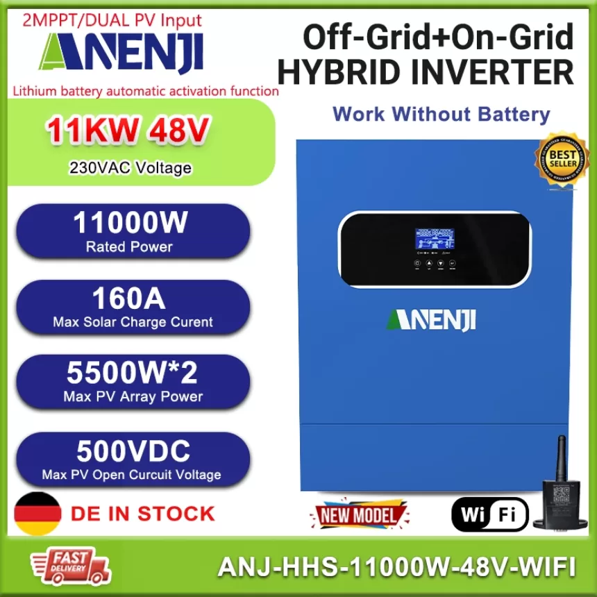 11KW 6.2KW 48V Hybrid Solar Inverter MPPT 230V Pure Sine Wave Photovoltaic Inversor Built-in 160A 120A Solar Controller PV500V