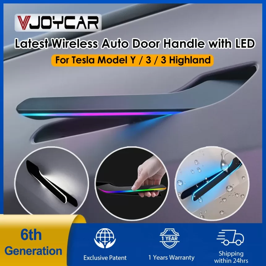 2024 Newest 6th Generation Wireless Auto Door Handle for Tesla Model Y 3 / 3 Highland Colorful LED Lights 4-Door Handlebar