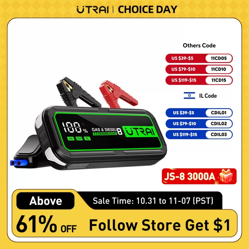 UTRAI 20000mAh Car Jump Starter Power Bank 3000A Car Booster Auto Emergency Starting Device Jump Start for Petrol Diesel