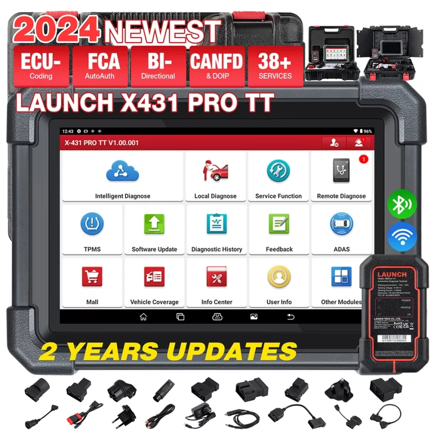 LAUNCH X431 PRO TT 8 inch Car Diagnostic Tool DBSCar VII Connector 37+ Reset Bi-directional ECU Online Coding CANFD Key IMMO