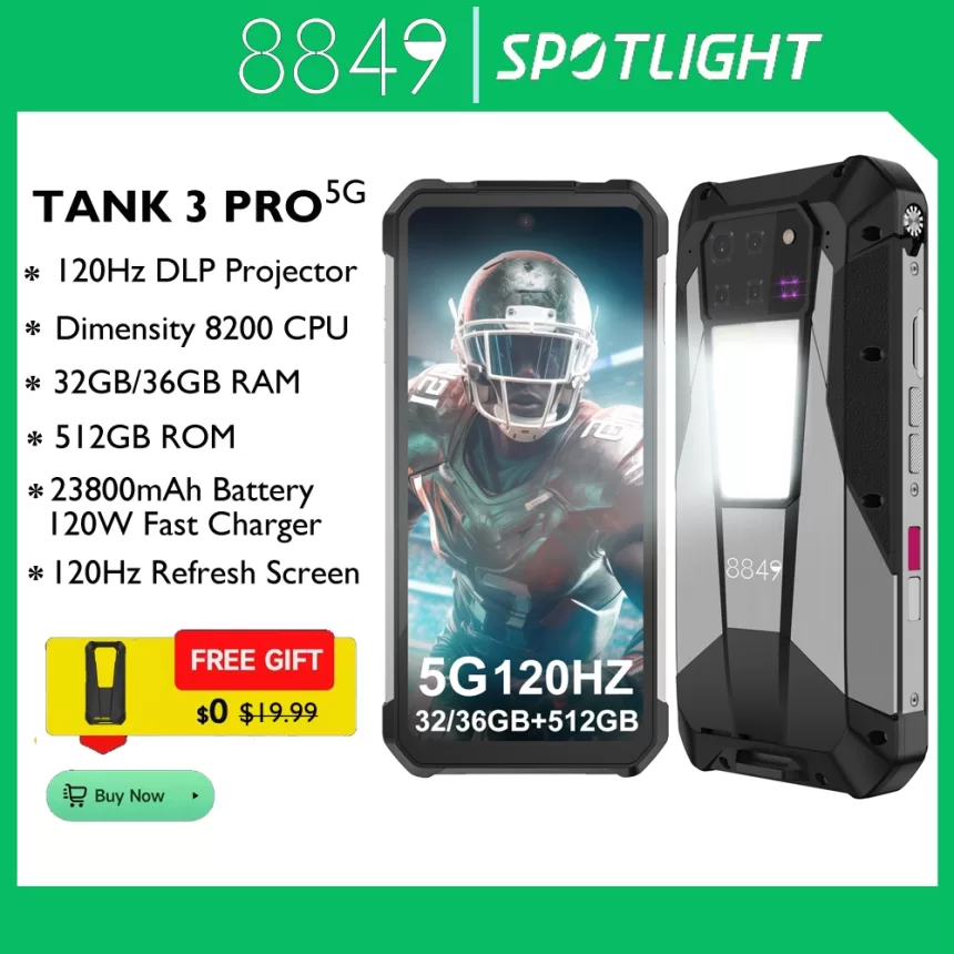 8849 Tank 3 Pro by Unihertz Rugged Projector Smartphone Android 23800mAh 32/36GB RAM 512GB ROM 5G 120W Charger OTG Phone