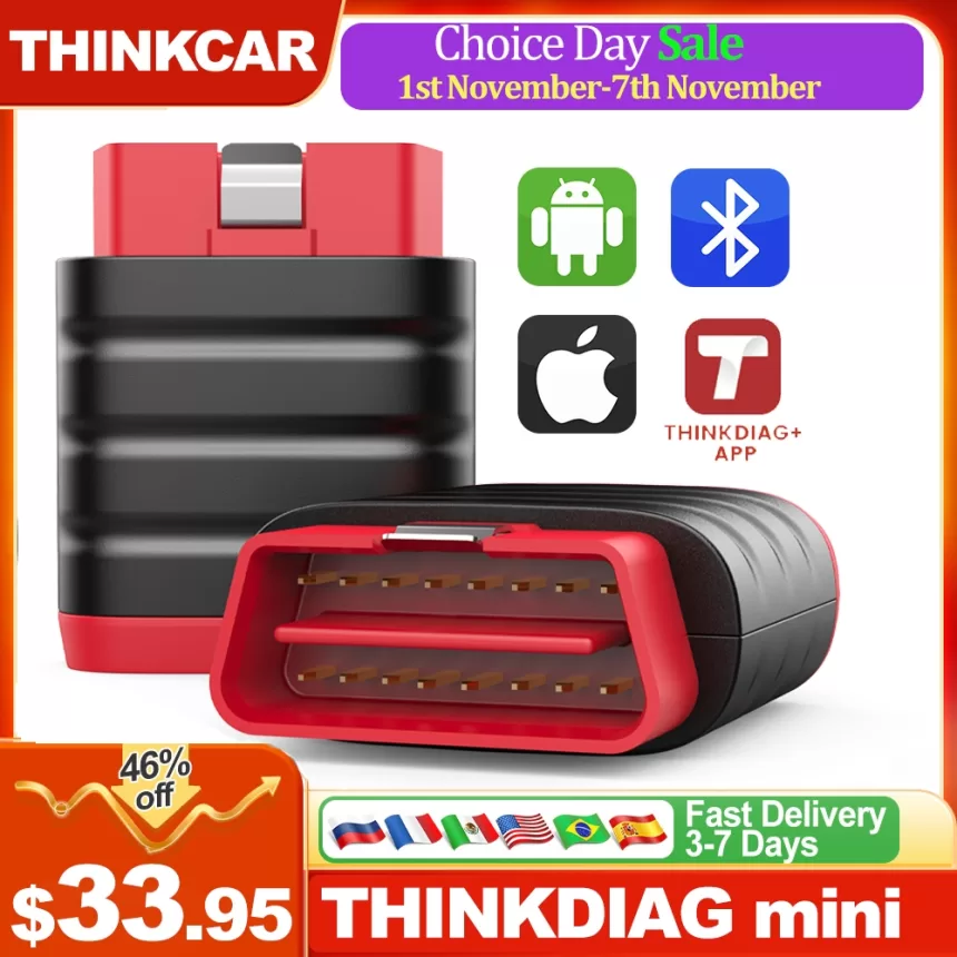THINKCAR THINKDIAG Mini OBD2 Scanner Bluetooth, All-System Diagnosis Car Diagnostic Scan Tool Read/Clear fault code Universal