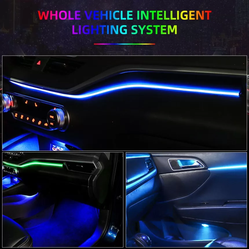6/18 in 1 Car Interior Acrylic Guide Fiber Strip 18 in 1 Backlight Car Ambient Lights RBG 64 Color Decoration Atmosphere Lamp