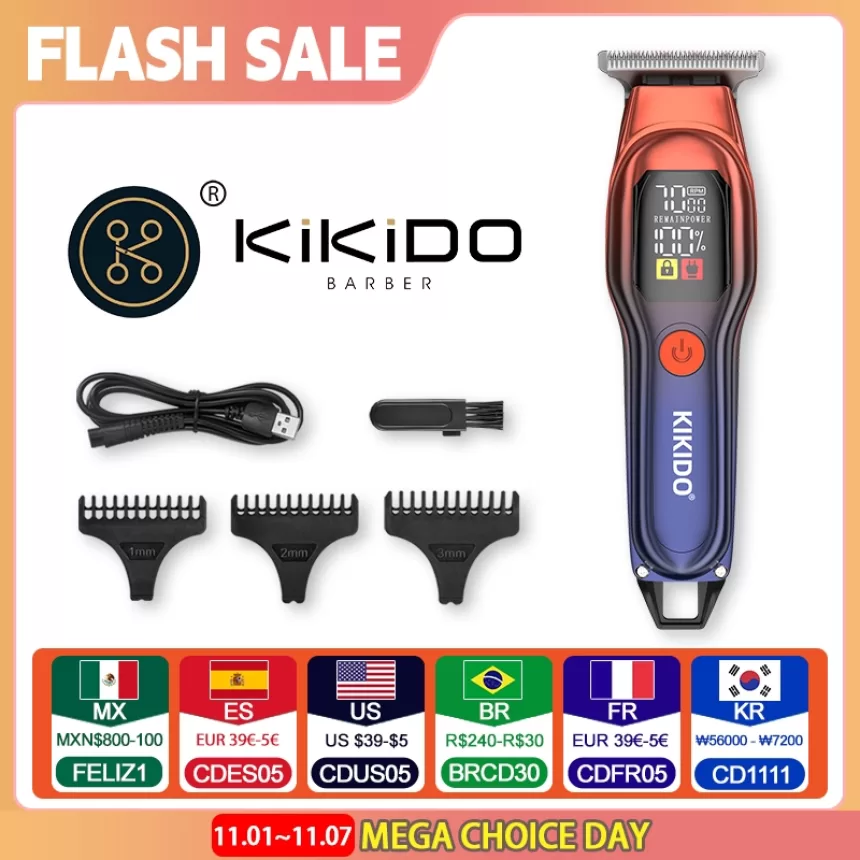 KIKIDO KK-A2 Rechargeable Professional Hair Clippers,Low Noise Hair Clippers with Auxiliary Light Hair Trimmer Kit