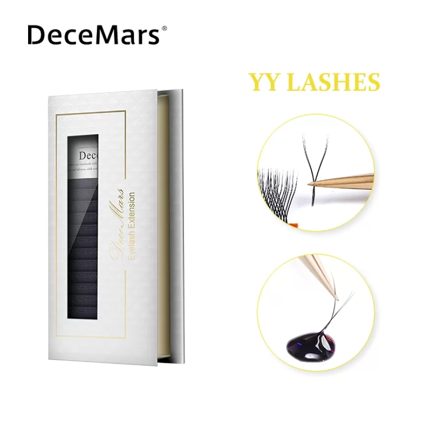 DeceMars YY Shape Black Brown Eyelashes Extensions Two Tip Lashes C/D Curl High Quality Idividual