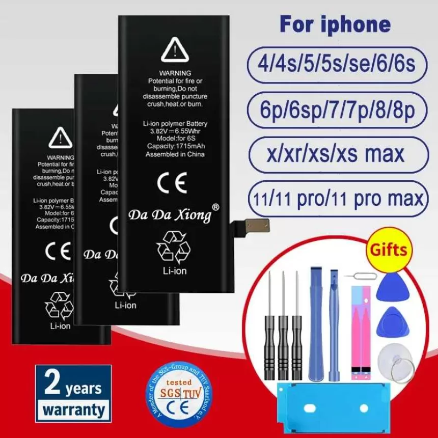 Battery For iPhone 6 6S 5 5S SE 6P 6SP 7 7Plus 8 8Plus X XR XS 11 SE2 4 4G 4S Pro MAX Replacement Batteria + Free Tools