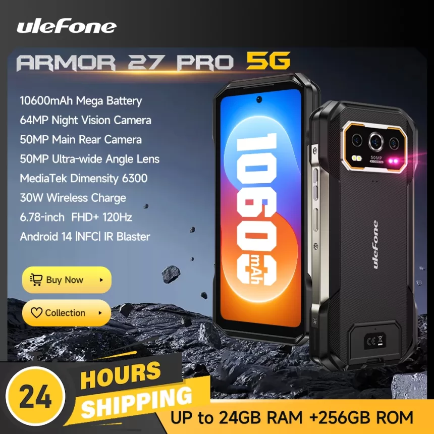 【World Premiere】Ulefone Armor 27 Pro 5G Rugged Phone 10600mAh Smartphone 50MP Camera 64MP Night Android 14 Up to 24GB+256GB NFC