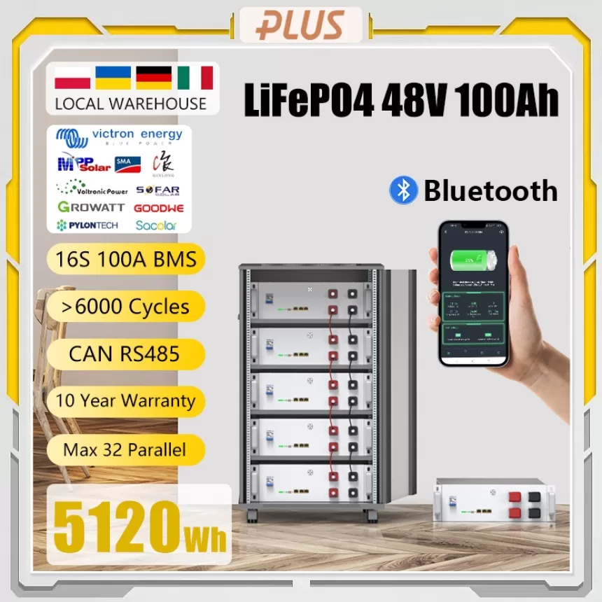 48V 5KW 100Ah LiFePO4 Battery 51.2V 150AH 200AH＞6000 Cycles CAN RS485 Bluetooth 100A BMS -10 year Warranty EU UKR Local Delivery
