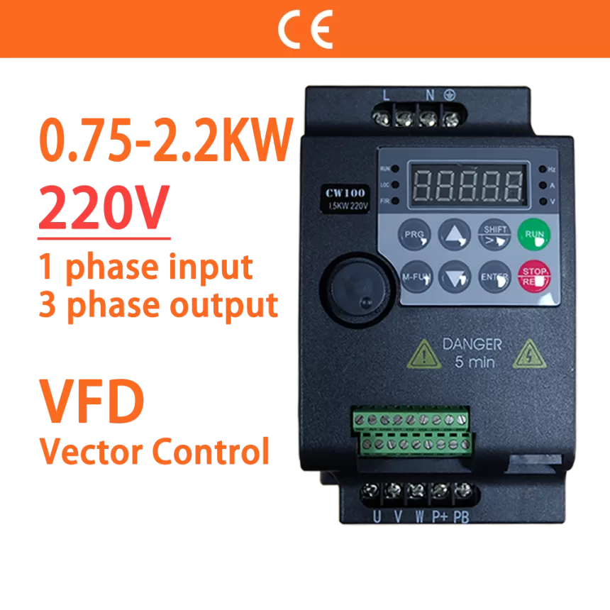 220V 0.75KW/1.5KW/2.2KW 1HP/2HP/3HP Economical Mini VFD Variable Frequency Drive Converter for Motor Speed Control Inverter