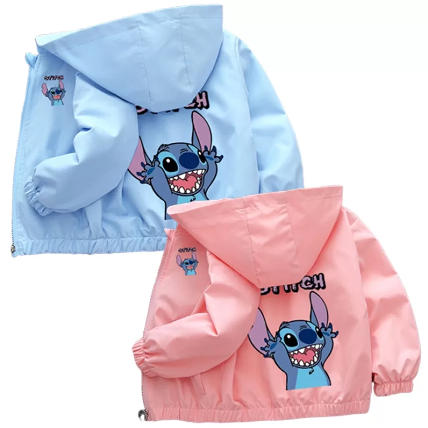Lilo and Stitch Children Girls Hooded Jacket Coat 2024 Autumn Baby Boy Cartoon Zipper Long Sleeve Casual Clothing Kids Outerwear