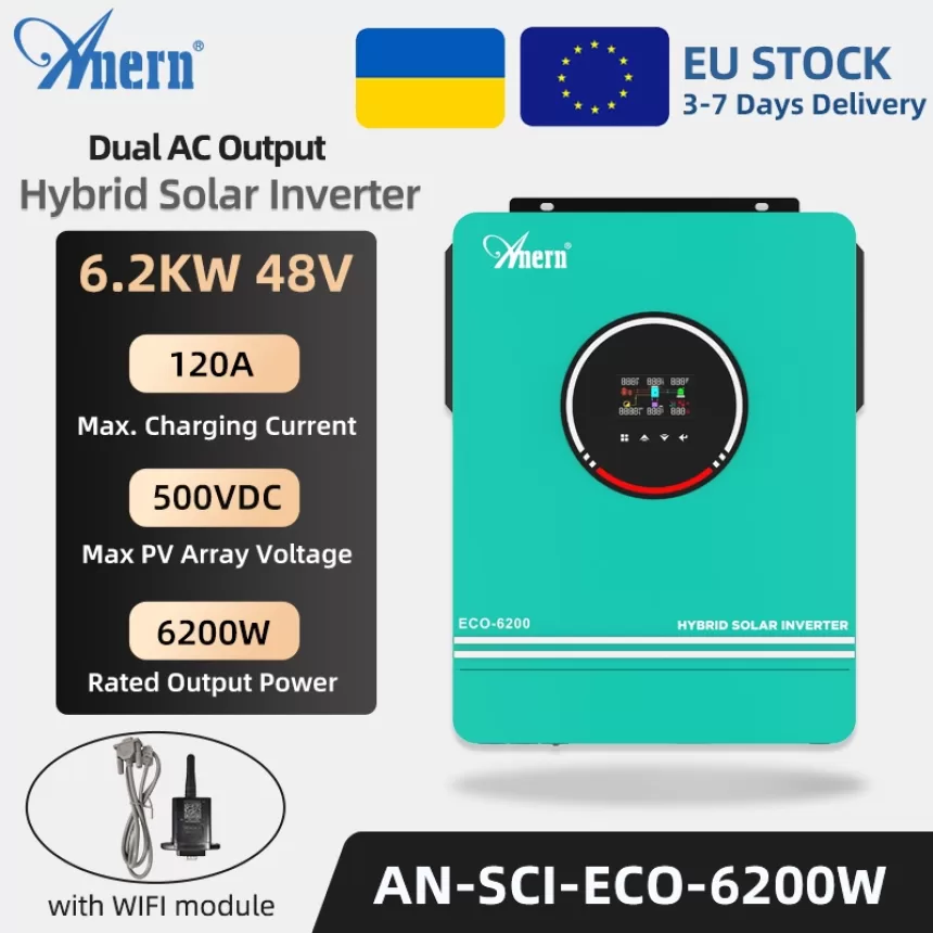 Hybrid Solar Inverter 10.2KW 6.2KW 4.2KW 3KW Off Grid Pure Sine Wave Inverter 48V 24V 12V 230VAC with MPPT 160A 120A 80A Charger
