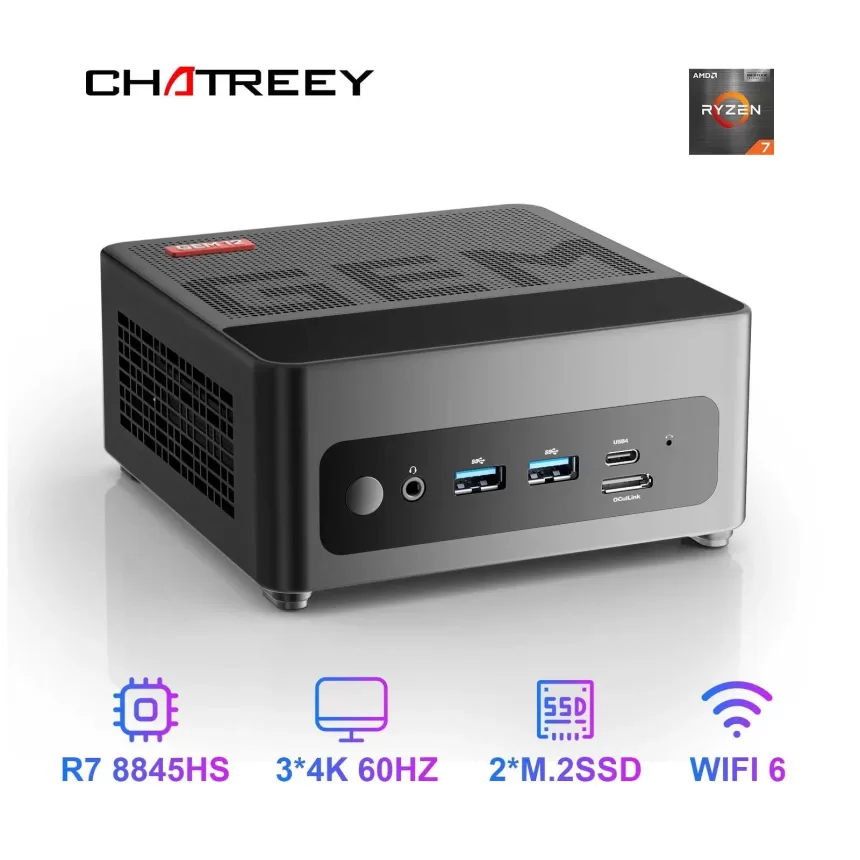 Chatreey GEM Mini PC R7 8845HS 780M R9 6900HX 680M Gaming Desktop Computer with WiFi 6/Bluetooth 5.2/OCuiLink/HDMI/DP/USB 4.0