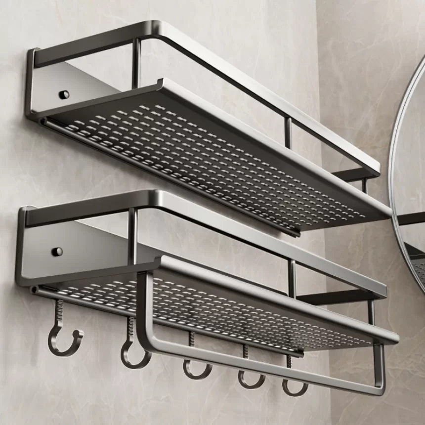 punch-free bathroom rack bathroom shelf toilet space aluminum no drill hanging rack bathroom organizer hang on the wall