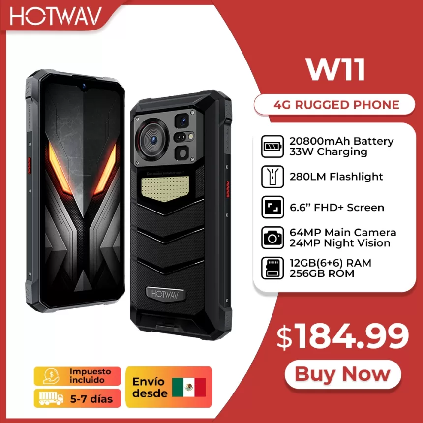 HOTWAV W11 Rugged Phone 280LM Flashlight 6.6'' FHD+ 20800mAh Battery Smartphone 24MP Night Vision 33W Fast Charging Mobile Phone