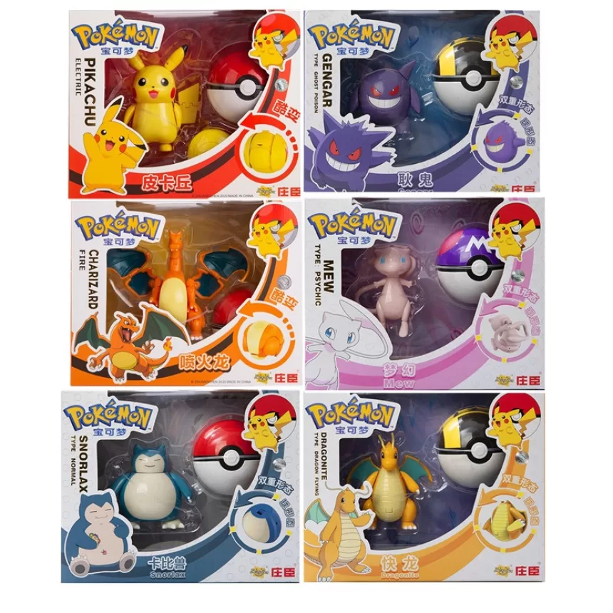 New Genuine Pokemon Toy Set Pokeball Pocket Monster Pikachu Eevee Gengar Charizard Gyarados Figures Model Doll Kids Xmas Gift