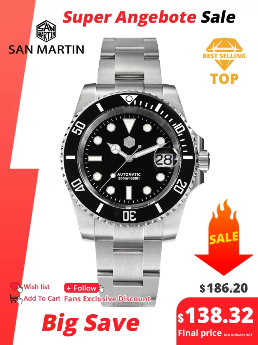 San Martin New 40mm Water Ghost Diver Watch Men Luxury Business NH35 Automatic Mechanical Watch Sapphire Waterproof 200m SN0017