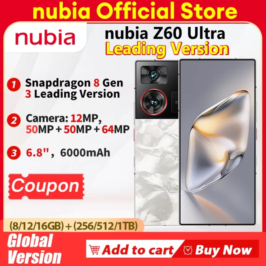 Global Version Nubia Z60 Ultra Leading Version 6.8" Smartphone 5G Snapdragon 8 Gen3 NFC 6000mAh 80W fast charge Battery NX721J
