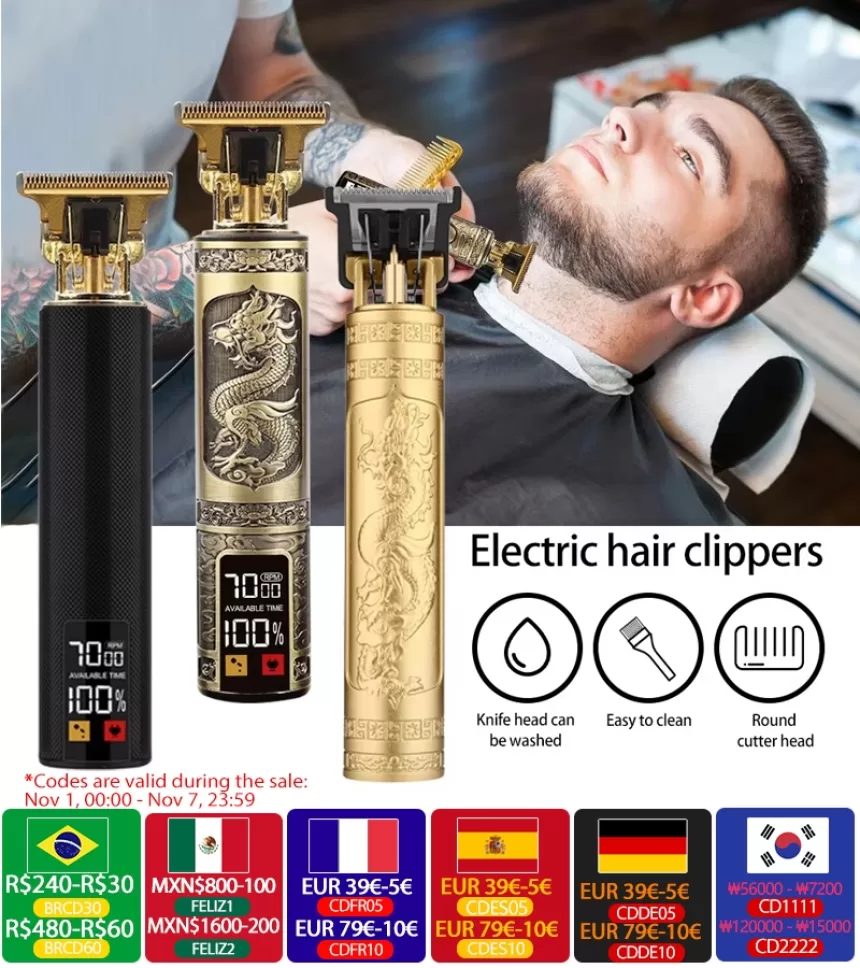 Vintage T9 Wholesale Hair Clipper Professiona Beard Trimmer Electric Maquina T9 Haircut Machine Hair Cutting Machine Clippers