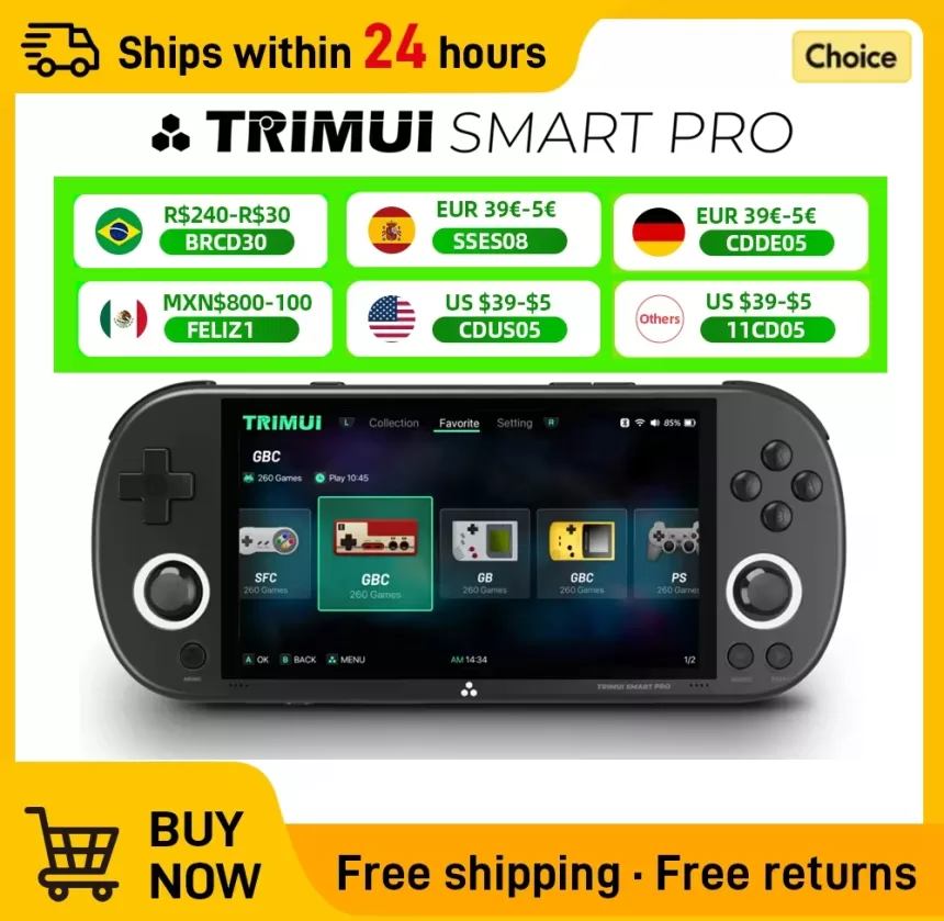 Retro Video Game Console Trimui Smart Pro Handheld Game 4.96''IPS Screen Linux System Joystick RGB Lighting Smartpro 2024 New