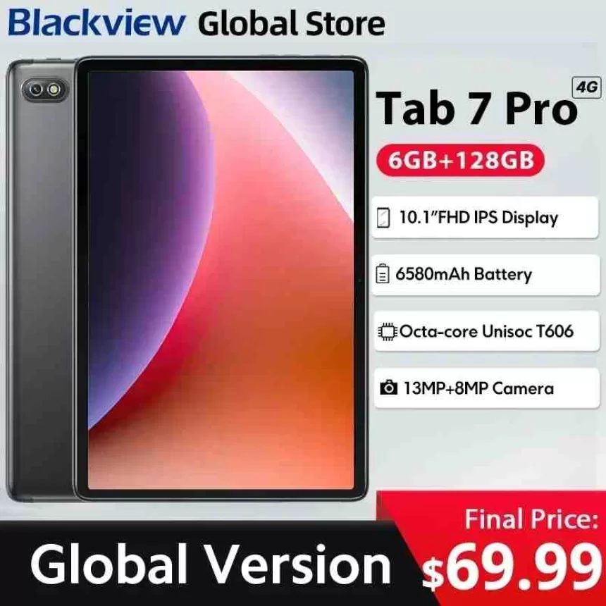 Blackview Tab 7 pro Tablet 10.1'' FHD Display 6GB 128GB 4G 13MP Camera 6580mAh GPS Unisoc T606 Android 12 Tablets Pad PC