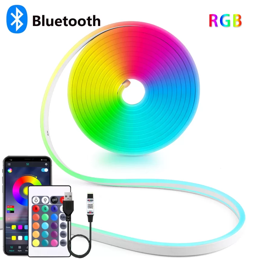 DC5V USB RGB Neon LED Strip, 1/2/3/4/5M IP65 Waterproof Neon Strip Bluetooth App and Remote Control For Neon Decortion Lighting