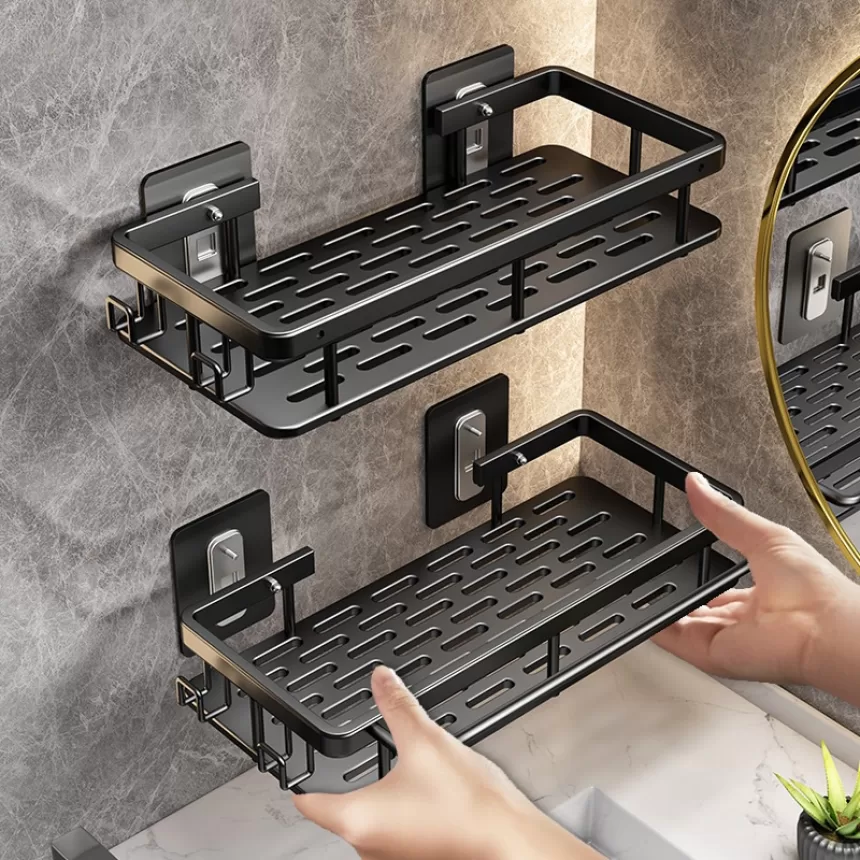 Wall Hanging Corner Rectangular Rack Bathroom Shelf Towel Rack Shelves Wall Shower Shampoo Rack No Drill Shelf Tripod