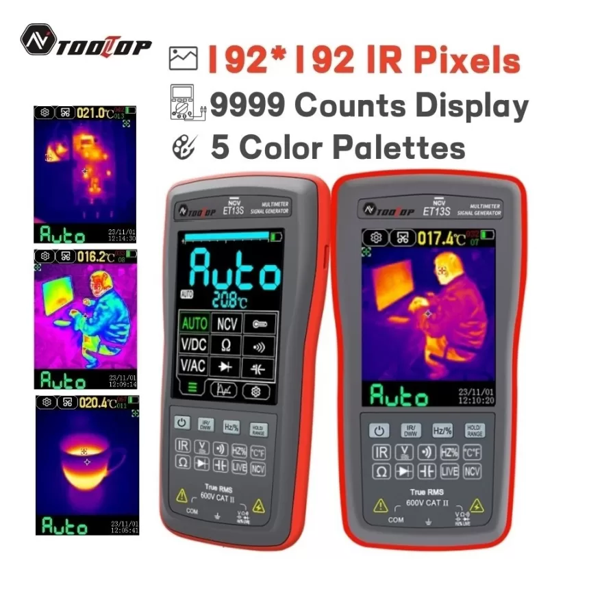 TOOLTOP ET13S 192*192 Thermal Imager Camera 9999 Counts Digital Multimeter 2 in 1 IR Camera for Automobile Pipe Heating Inspect