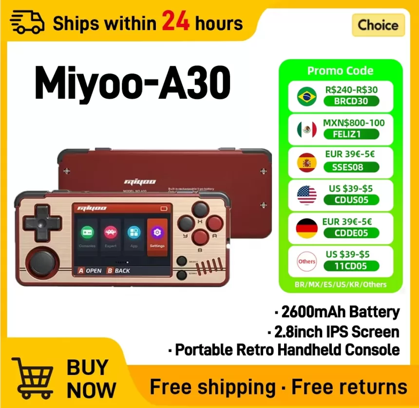 Retro Game Console Portable Handheld MIYOO A30 Portable Retro Handheld Game Open Source Linux System 2.8 IPS HD Screen WIFI