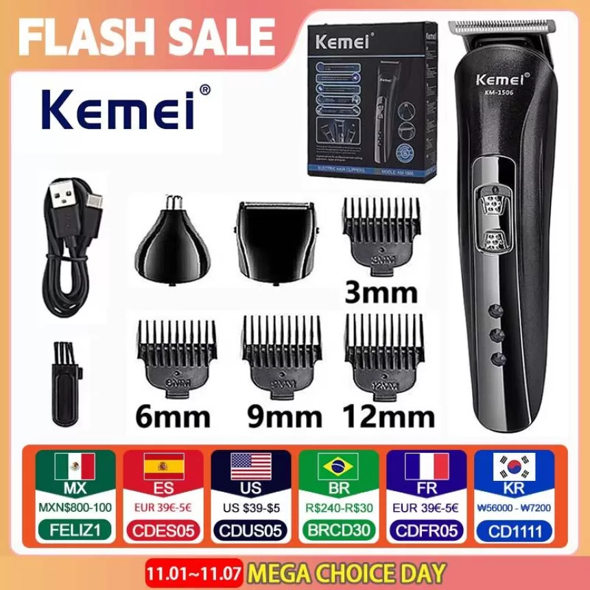 Kemei KM-1506 3 in 1 Electric Shaver USB Charging Hair trimmer Electric Rechargeable Nose Professional Shaving Machine
