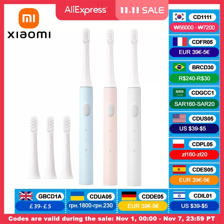 XIAOMI Mijia T100 Sonic Electric Toothbrush Mi Smart Tooth Brush Colorful USB Rechargeable IPX7 Waterproof For Toothbrushes head