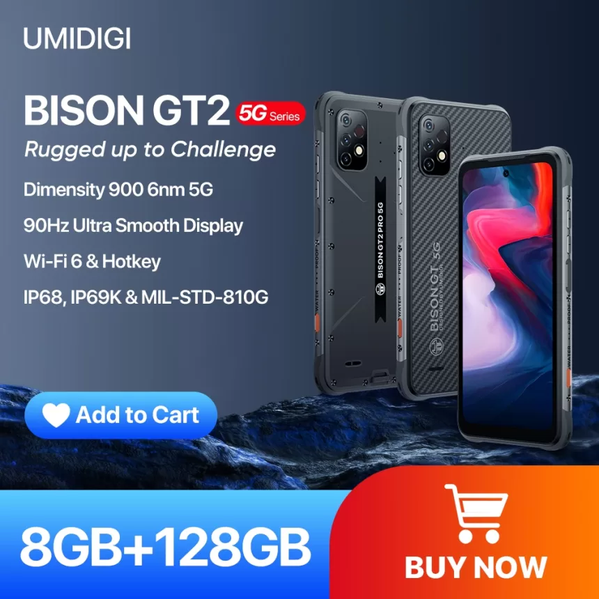 UMIDIGI BISON GT2 5G IP68 Android Rugged Smartphone Dimensity 900 6.5" FHD+ 64MP Triple Camera 6150mAh Battery Cellular