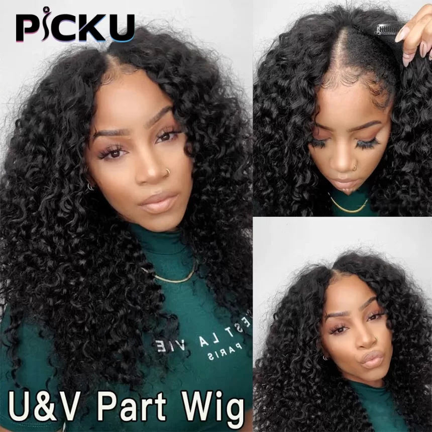 V Part Wig Human Hair No Leave Out Brazilian Deep Wave Human Hair Wigs for Women U Part Deep Curly Wigs No Glue Wig Virgin 250%