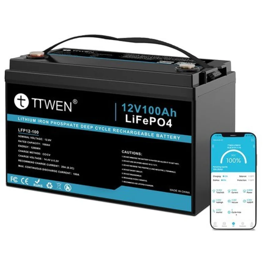 TTWEN 12V 100Ah LiFePO4 Battery with Bluetooth 5.0 | Europe