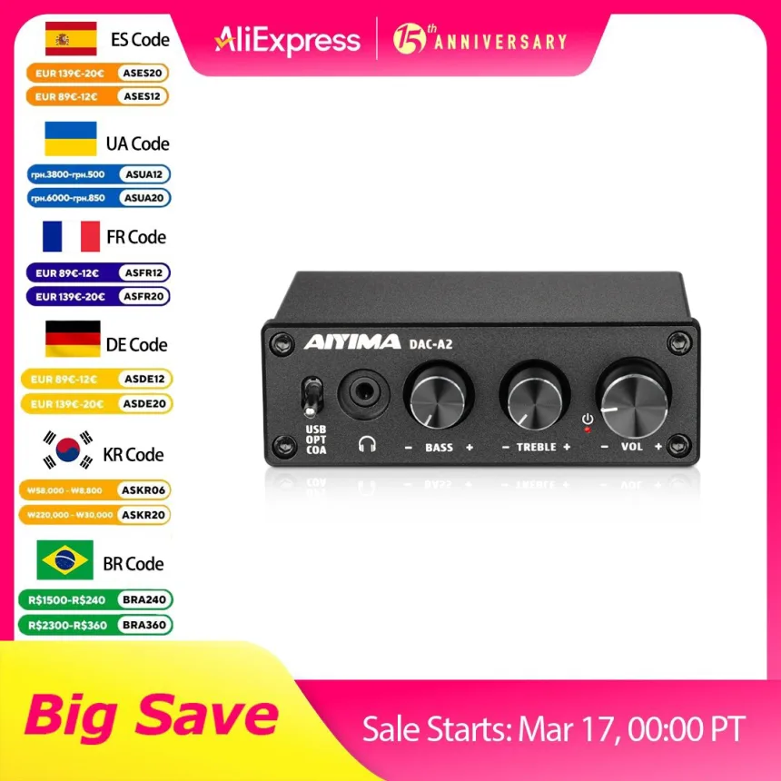 AIYIMA DAC-A2 HiFi Audio Decoder USB Headphone Amplifier Coaxial Optical Output Stereo Gaming DAC For Amplifier Active Speakers