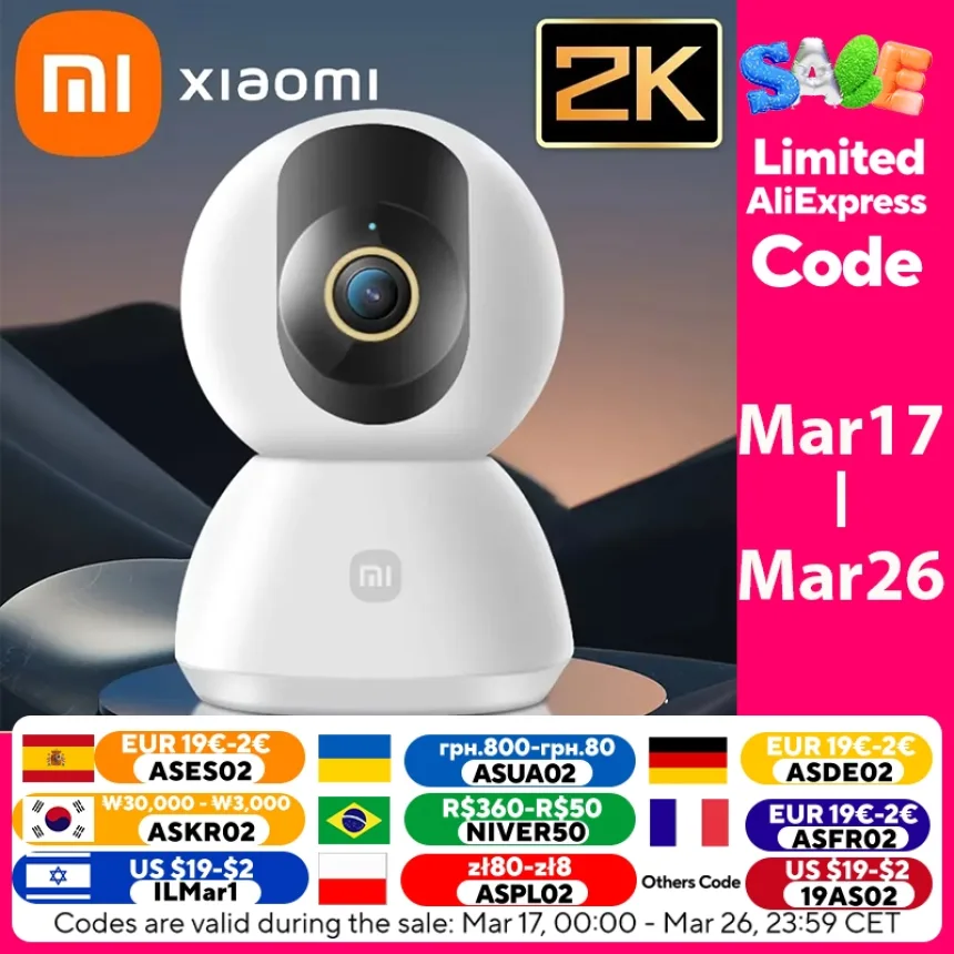 Xiaomi 360° Smart Home Security Camera Mi PTZ 2K Webcam 1296P 3 Megapixel AI Human Detection Night Vision Webcam Work With Miji
