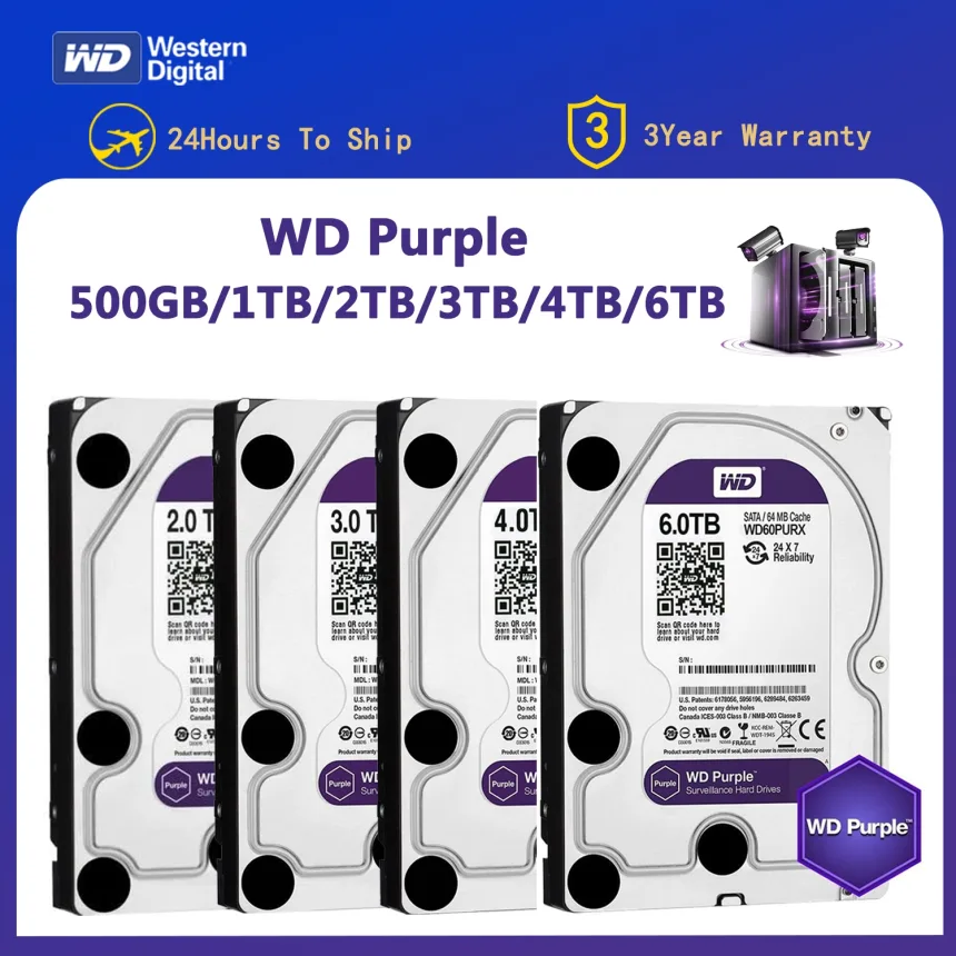 WD Purple 4TB 1TB 2TB 3TB 6TSurveillance Internal Hard Drive Disk 3.5" 64MCache SATA III 6Gb/s HDD HD Harddisk for CCTV DVR NVR