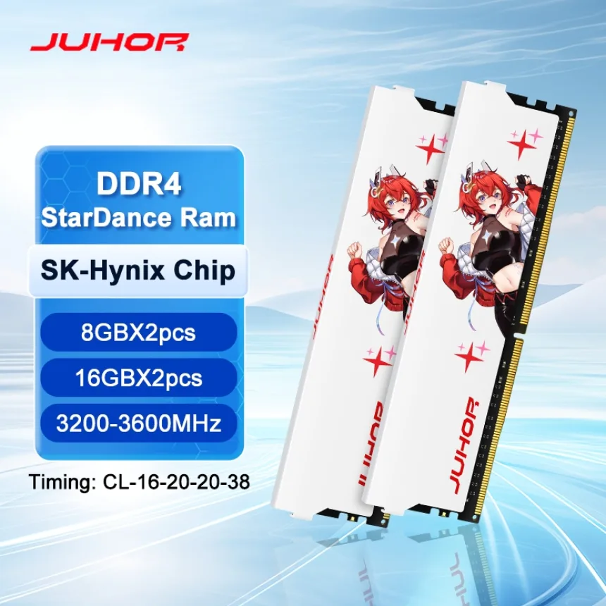 JUHOR Memoria Ram ddr4 8GB 16GB 3200MHz 3600MHz DIMM Desktop Gaming Memory RAMS with White Heat Sink