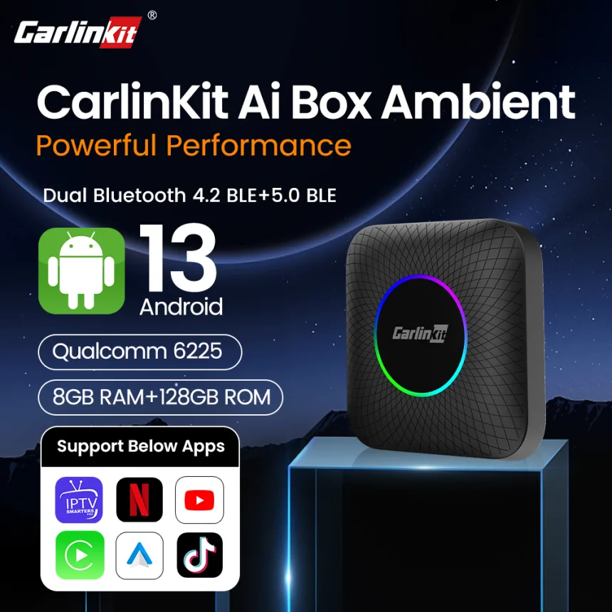 Carlinkit Android 13 Tv Box LED 8+128GB CarPlay Wireless Android Auto Wireless Adapter Support Youtube Netfilx IPTV Spotify GPS