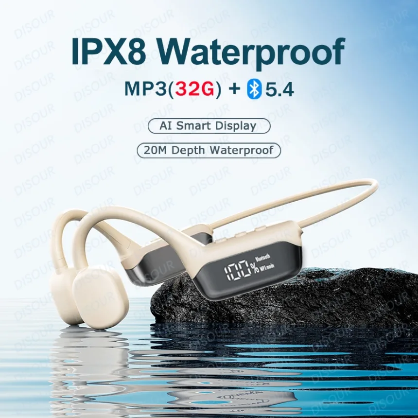Swimming Earphone IPX8 Waterproof Bone Conduction Headphones MP3 Player Wireless Bluetooth 5.4 Headset LED Display With 32G RAM