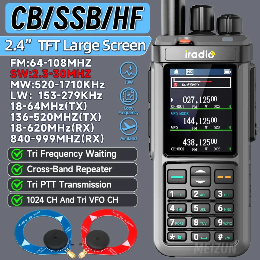 Iradio UV-98 PLUS Multi Band 10W FM AM SSB HF Cross Band Repeater 2.4"large screen Walkie Talkie Type-C Shortwave Ham Radio