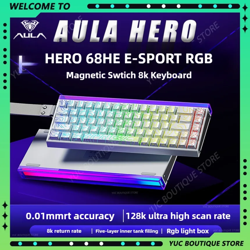 New AULA HERO 68HE/ULTRA INSTOCK Magnetic Switch Gaming Keyboard E-sport Custom Mechanical Wired Keyboard Ergonomics Accessories