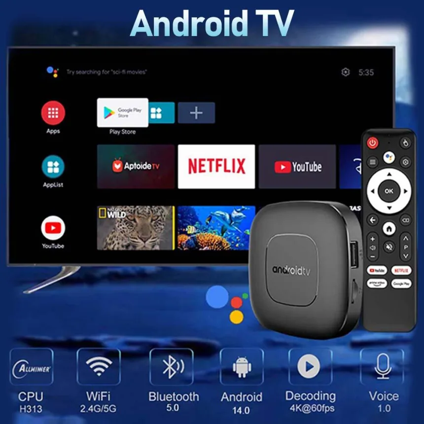 Android14 Smart Home Theater TV Box AllwinnerH313 Google Assistant Netflix Streaming Bluetooth Media Player 2G16G 2.4G5G Wifi T1