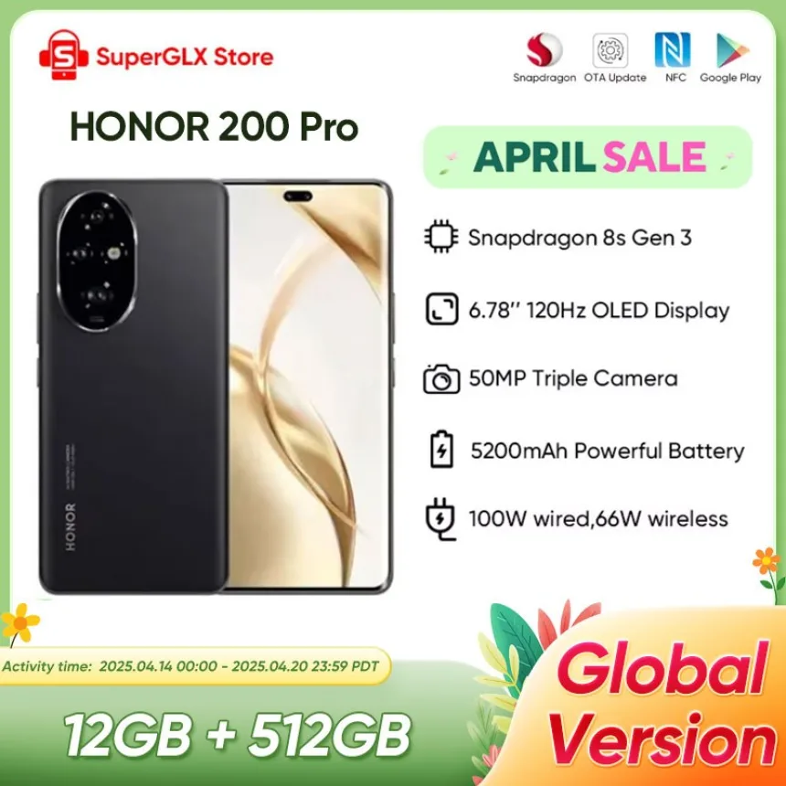 2024 Global Version HONOR 200 Pro Snapdragon 8s Gen 3 5G Smartphone 6.78'' 120Hz AMOLED Display Support HONOR 100W SuperCharge
