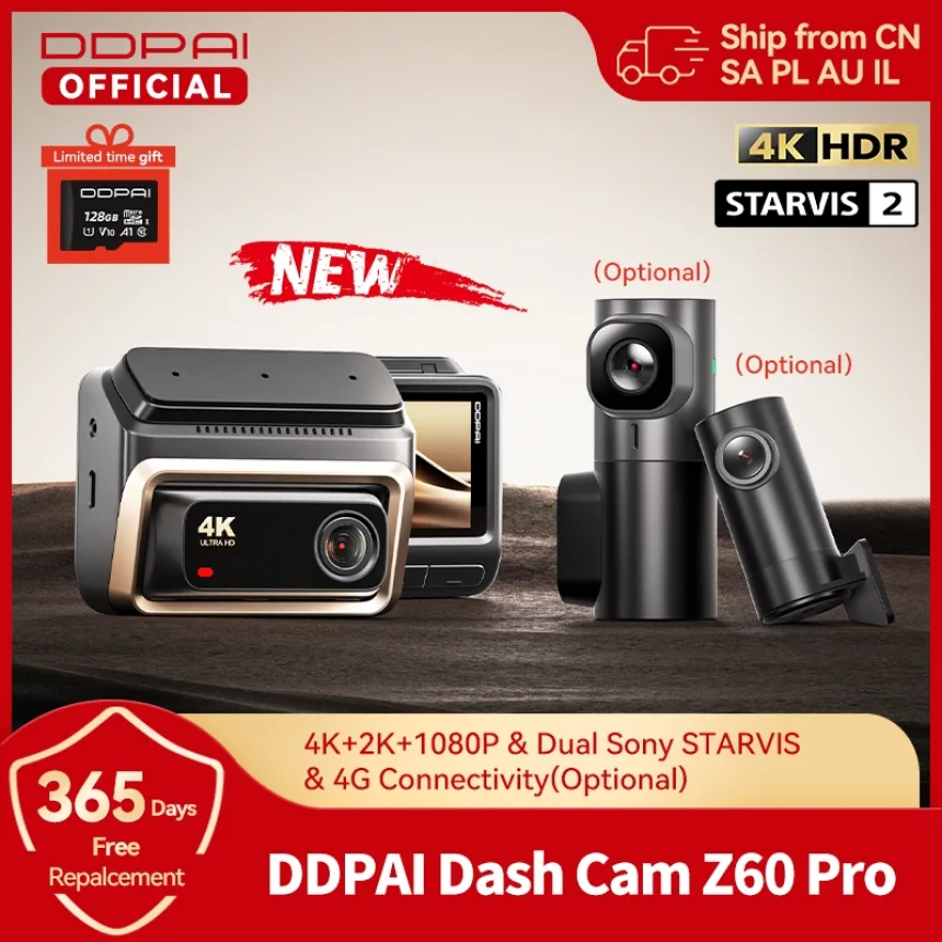 2025 New DDPAI 4K Dash Cam Z60 Pro 3CH Front and Rear Interior Car Camera SONY STARVIS2 Sensor 24h Parking 5GHz Wi-Fi ADAS 4G