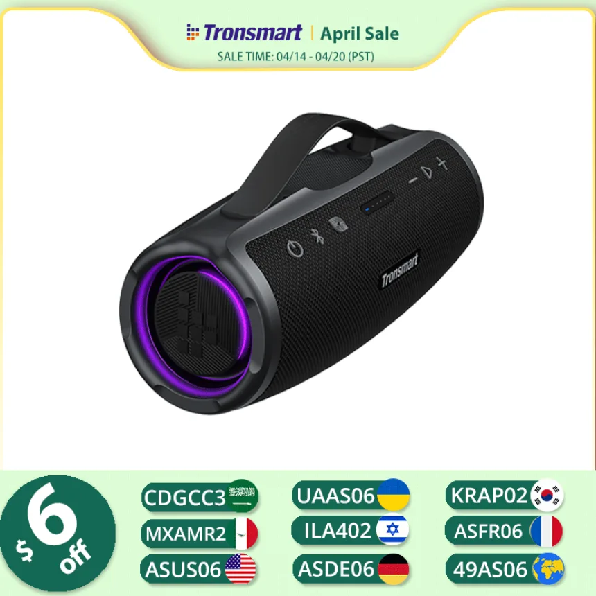 Tronsmart Mirtune S100 Speaker 50W Bluetooth Speaker with IPX7 Waterproof, APP Control, Built-in Powerbank & Retractable Handle