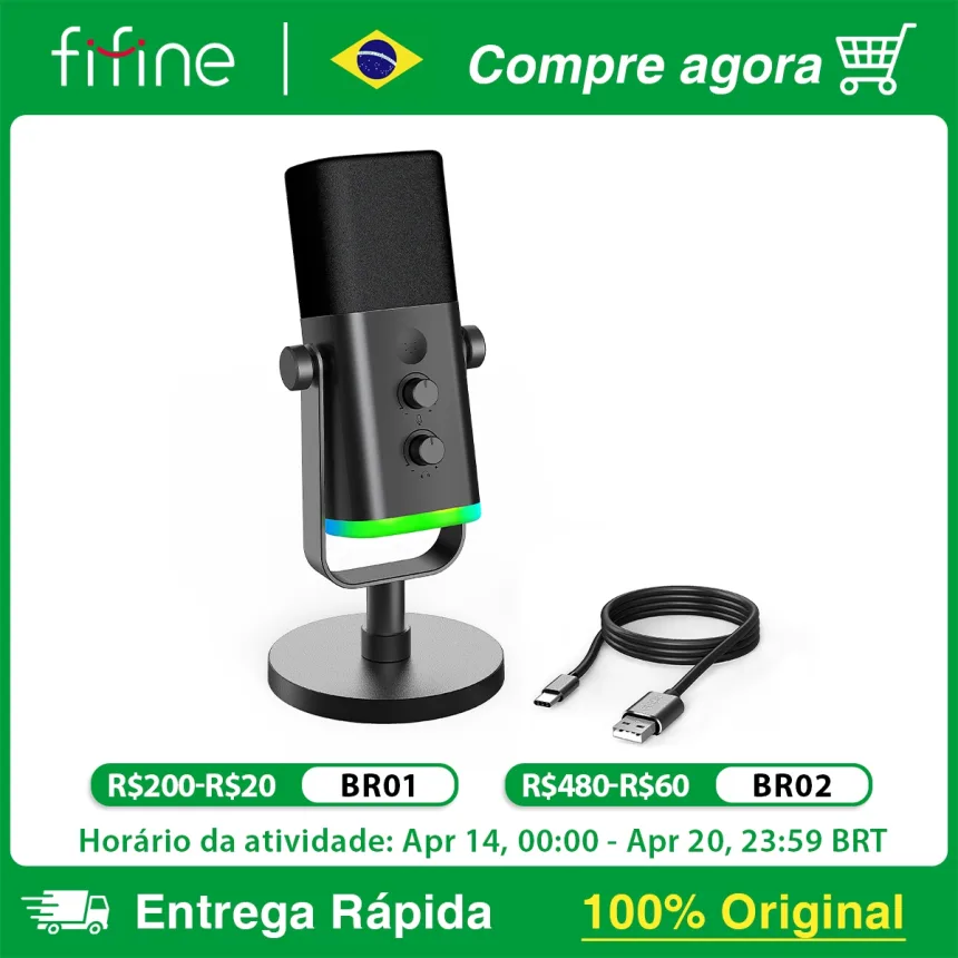 FIFINE USB/XLR Dynamic Microphone with RGB Control/Headphone jack/Mute,MIC for PC Gaming Recording Streaming AmpliGame-AM8