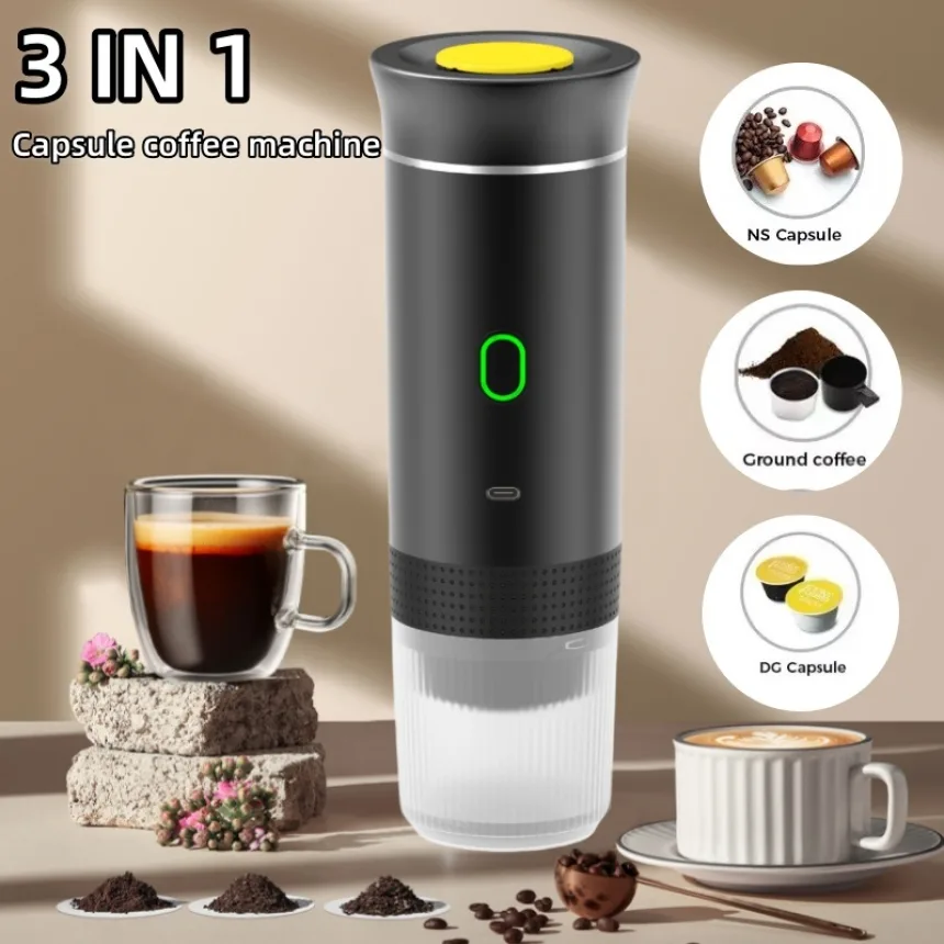 3 in 1 Electric Travel Espresso Machine Heating Water Portable Coffee Maker Compatible with Ground Coffee Small Large Capsules
