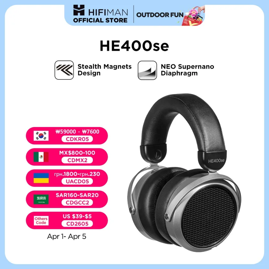 HIFIMAN HE400SE Stealth Magnets Over-Ear Open-Back Full-Size Planar Magnetic Wired Headphones