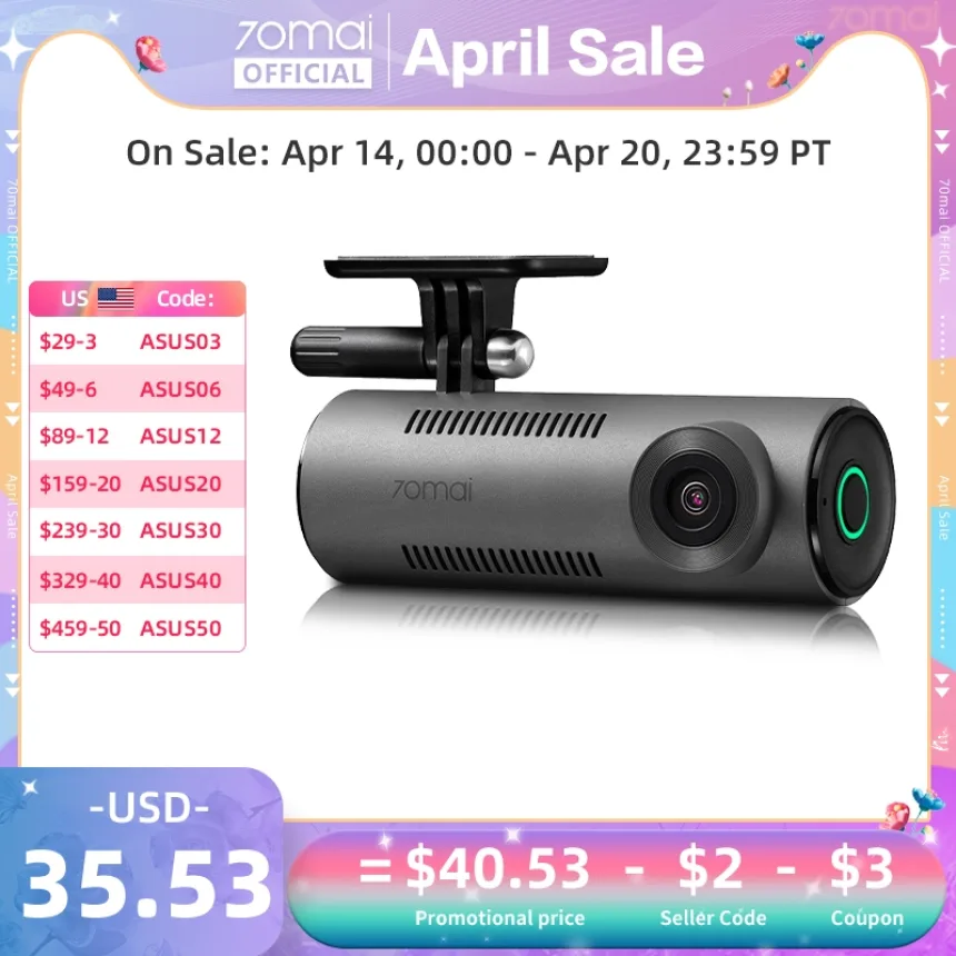 70mai Dash Cam M310 1296P Resolution 130°FOV Smart Voice Control Support 24H Parking Guard Night Vision 70mai M310 Car DVR