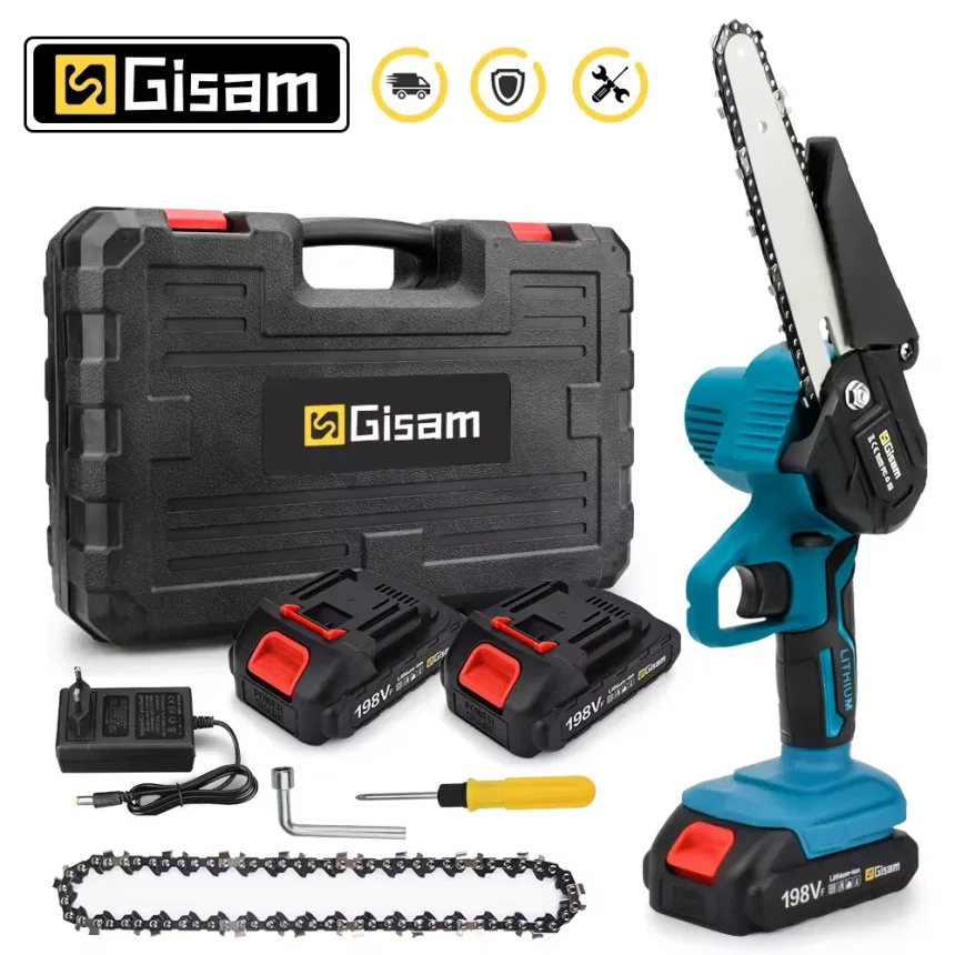 Gisam 6 Inch Chain Saw Cordless Electric Saw Handheld Garden Logging Chainsaw Wood Cutting Power Tools for Makita 18V Battery